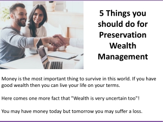 5 Things you should do for  Preservation Wealth Management