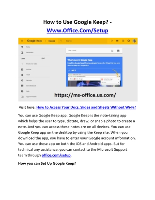 How to Use Google Keep? - Www.Office.Com/Setup