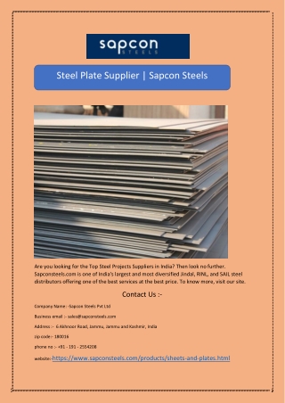 Steel Plate Supplier | Sapcon Steels