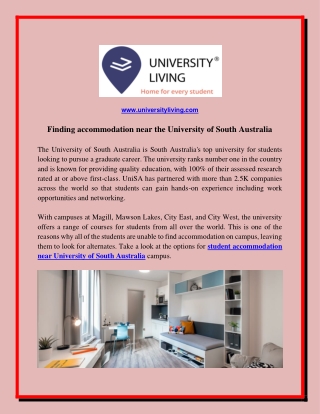 Finding accommodation near the University of South Australia