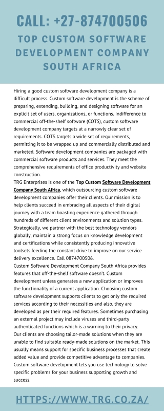 Top Custom Software Development Company South Africa