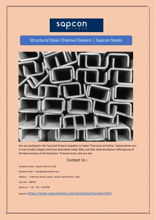 Structural Steel Channel Dealers | Sapcon Steels