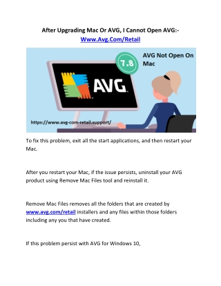 After Upgrading Mac Or AVG, I Cannot Open AVG:- Www.Avg.Com/Retail