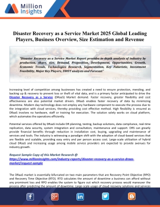 Disaster Recovery as a Service Market - Growth, Trends, Industry Outlook, Growth Opportunity, Business Growth And Foreca