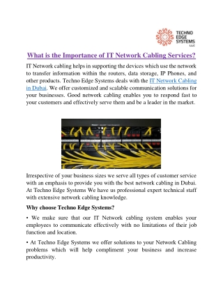 What is the Importance of IT Network Cabling Services?