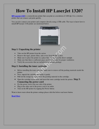 The HP LaserJet 1320 Installation Setup