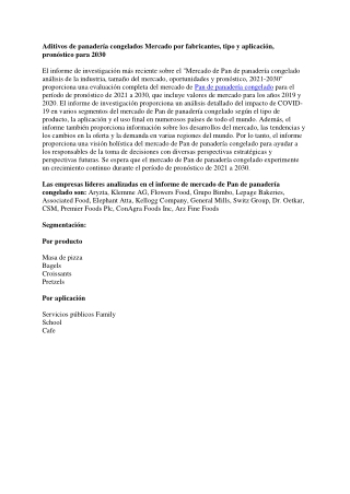 Aditivos de panadería congelados Mercado por fabricantes, tipo y aplicación, pronóstico para 2030