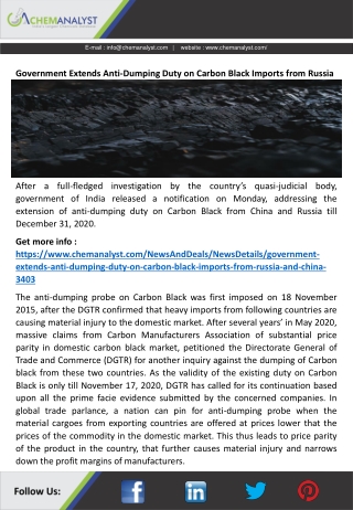 Government Extends Anti-Dumping Duty on Carbon Black Imports from Russia and China