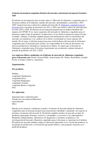 Productos de panadería congelados Dinámica del mercado y estimaciones de ingresos Pronóstico 2030