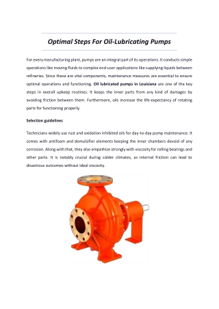 Optimal steps for oil-lubricating pumps