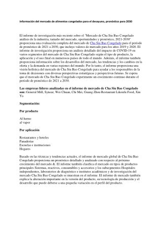 Información del mercado de alimentos congelados para el desayuno, pronóstico para 2030