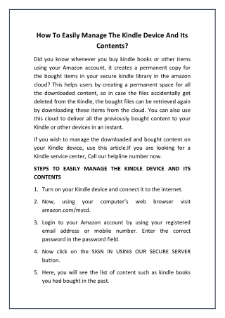 How To Easily Manage The Kindle Device And Its Contents?