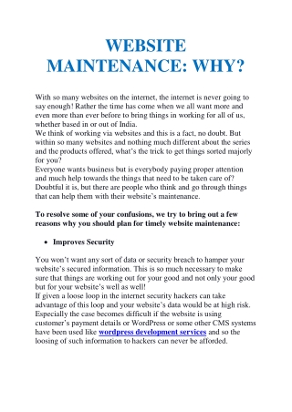 WEBSITE MAINTENANCE: WHY?