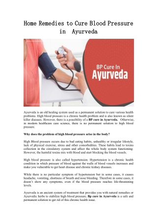 Home Remedies to Cure Blood Pressure in Ayurveda