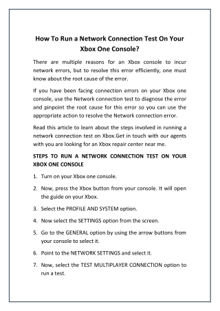 How To Run a Network Connection Test On Your Xbox One Console?
