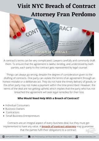 Visit NYC Breach of Contract Attorney Fran Perdomo