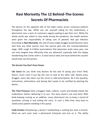 Ravi Morisetty The 12 Behind-The-Scenes Secrets Of Pharmacists