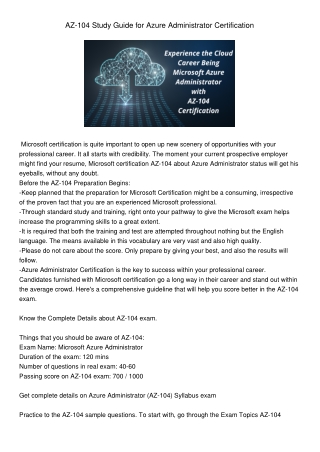 AZ-104 Study Guide for Azure Administrator Certification