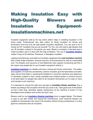 Making Insulation Easy with High-Quality Blowers and Insulation Equipment-insulationmachines.net