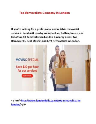 Top Removalists Company In London