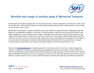 Benefits and usage of sanitary pads & Menstrual Tampons