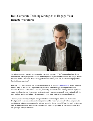 Best Corporate Training Strategies to Engage Your Remote Workforce