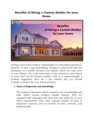 Benefits of Hiring a Custom Builder for your Home