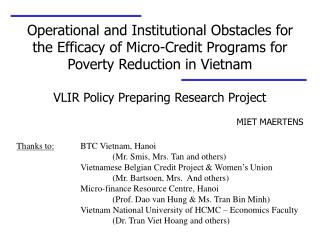 Operational and Institutional Obstacles for the Efficacy of Micro-Credit Programs for Poverty Reduction in Vietnam