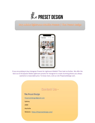 Buy Adobe Lightroom Mobile Presets | The Preset Design