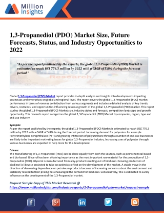 1,3-Propanediol (PDO) Market Size, Future Forecasts, Status, and Industry Opportunities to 2022