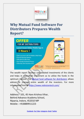 Why Mutual Fund Software For Distributors Prepares Wealth Report?