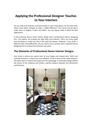 Applying the Professional Designer Touches to Your Interiors