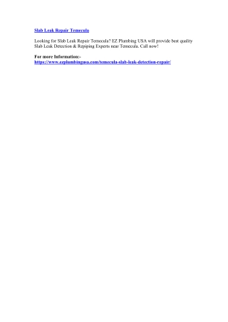 Slab Leak Repair Temecula