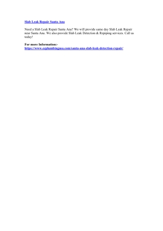 Slab Leak Repair Santa Ana