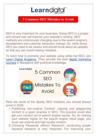 5 Common SEO Mistakes To Avoid