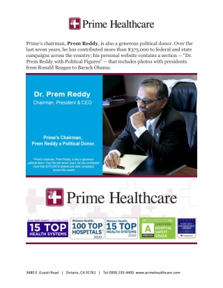 Prime's Chairman, Prem Reddy a Political Donor
