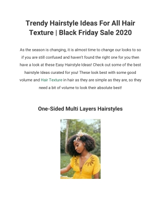 Trendy Hairstyle Ideas For All Hair Texture | Black Friday Sale 2020