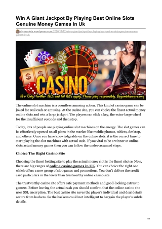 Win A Giant Jackpot By Playing Best Online Slots Genuine Money Games In Uk