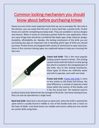 Common locking mechanism you should know about before purchasing knives