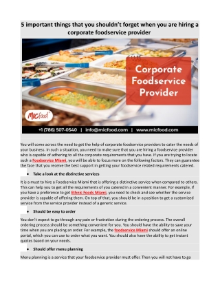 5 important things that you shouldn’t forget when you are hiring a corporate foodservice provider