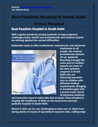 Best Paeditric Hospital In South Delhi - Triton Hospital