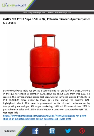 GAIL’s Net Profit Slips 8.5% in Q2, Petrochemicals Output Surpasses Q1 Levels