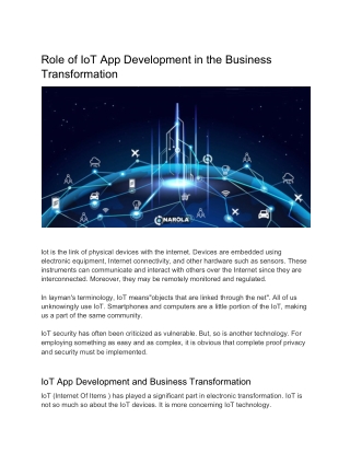 Role of IoT App Development in the Business Transformation