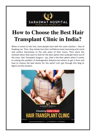 How to Choose the Best Hair Transplant Clinic in India?