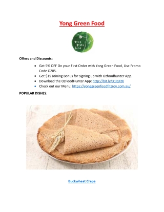 Yong Green Food Menu - 5% Off – Fitzroy Takeaway, VIC