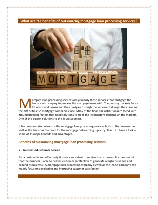 Benefits of Outsourcing Mortgage Loan Processing Services