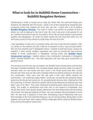 What to look for in BuildHii Home Construction - BuildHii Bangalore Reviews