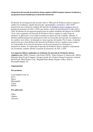 Perspectivas del mercado de productos lácteos orgánicos 2030 Principales empresas Tendencias y perspectivas futuras Deta