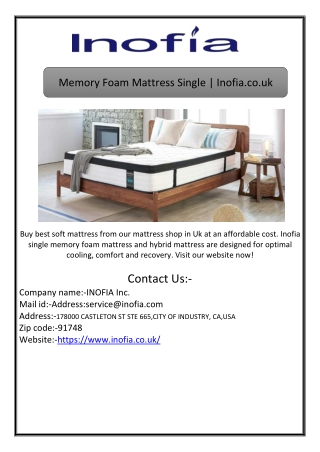 Memory Foam Mattress Single | Inofia.co.uk