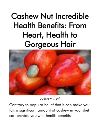 Cashew Nut Incredible Health Benefits: From Heart, Health to Gorgeous Hair